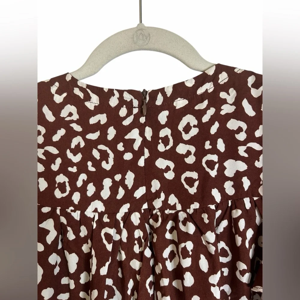&merci Brown & White Leopard Ruffle Short Sleeve Swing Dress Women’s Sz Small - Picture 8 of 13